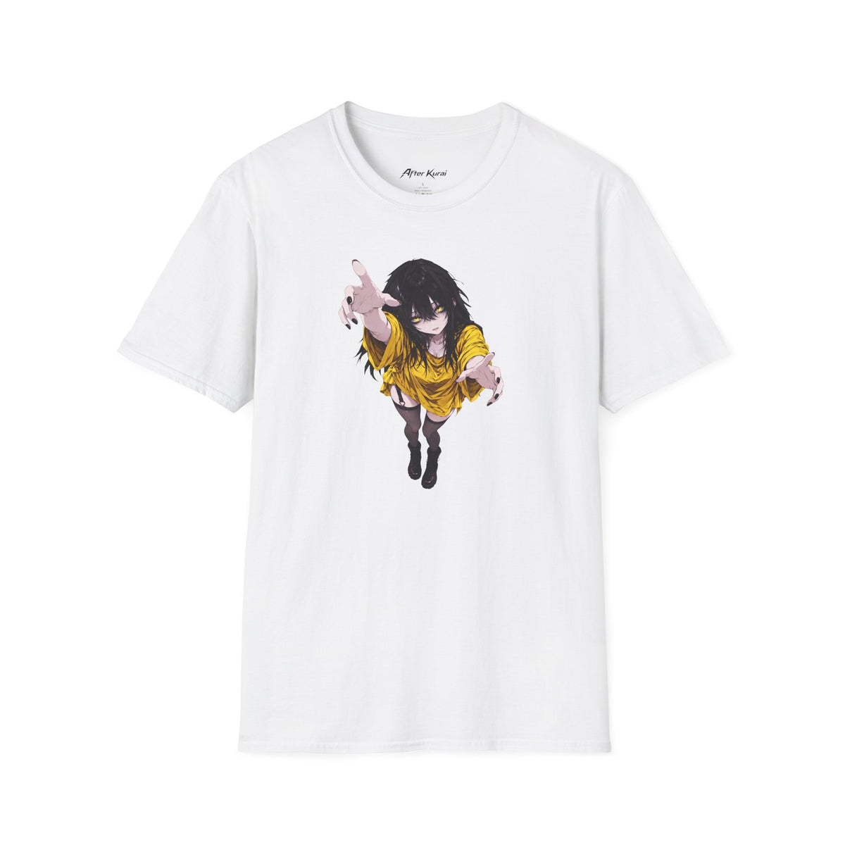 After Kurai Golden Grasp graphic tee with a reaching character and yellow eyes