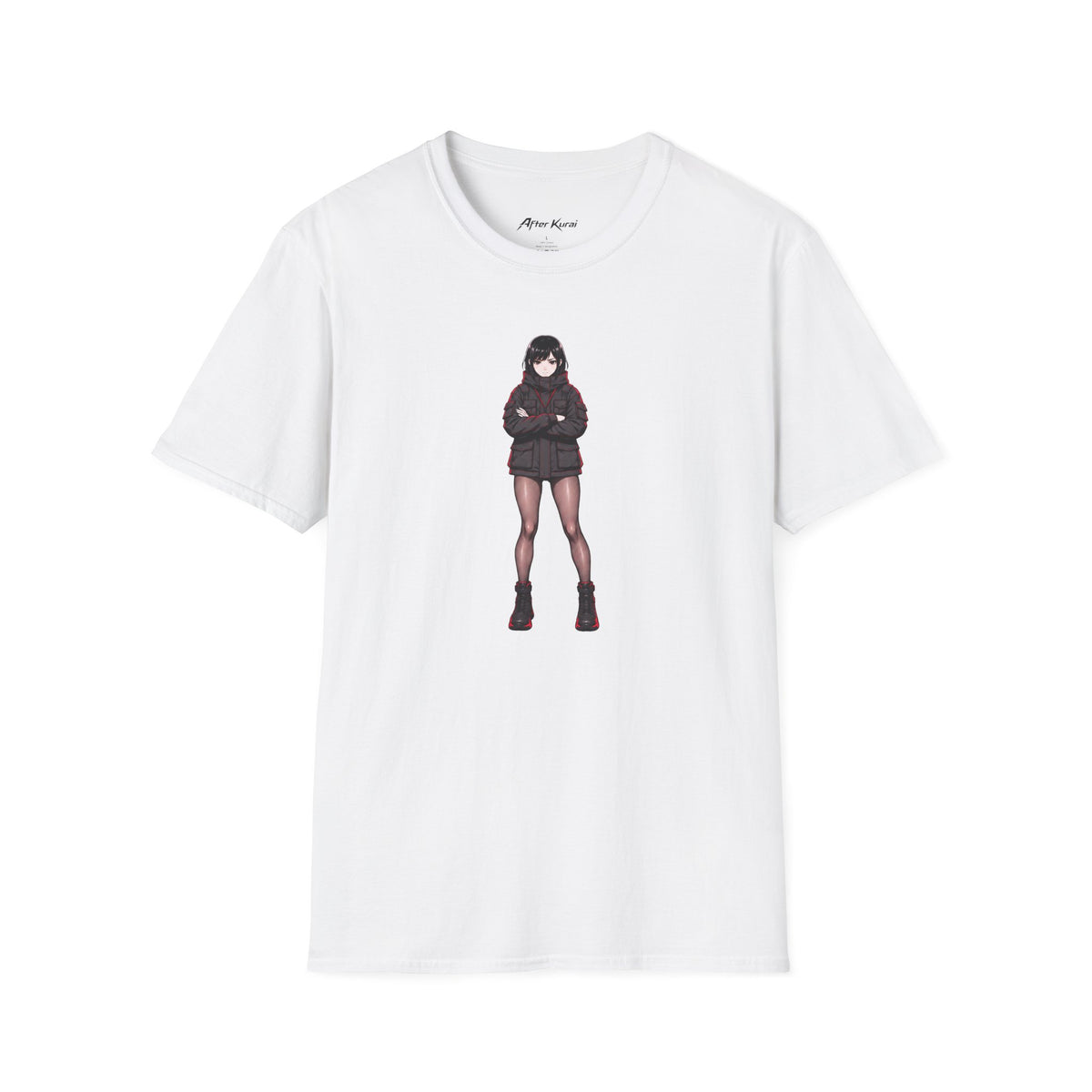 After Kurai Security graphic tee with watchful anime-inspired character artwork
