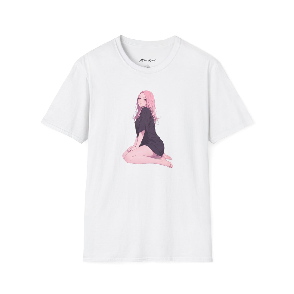 After Kurai Blush graphic tee with a soft pink-haired anime-inspired character