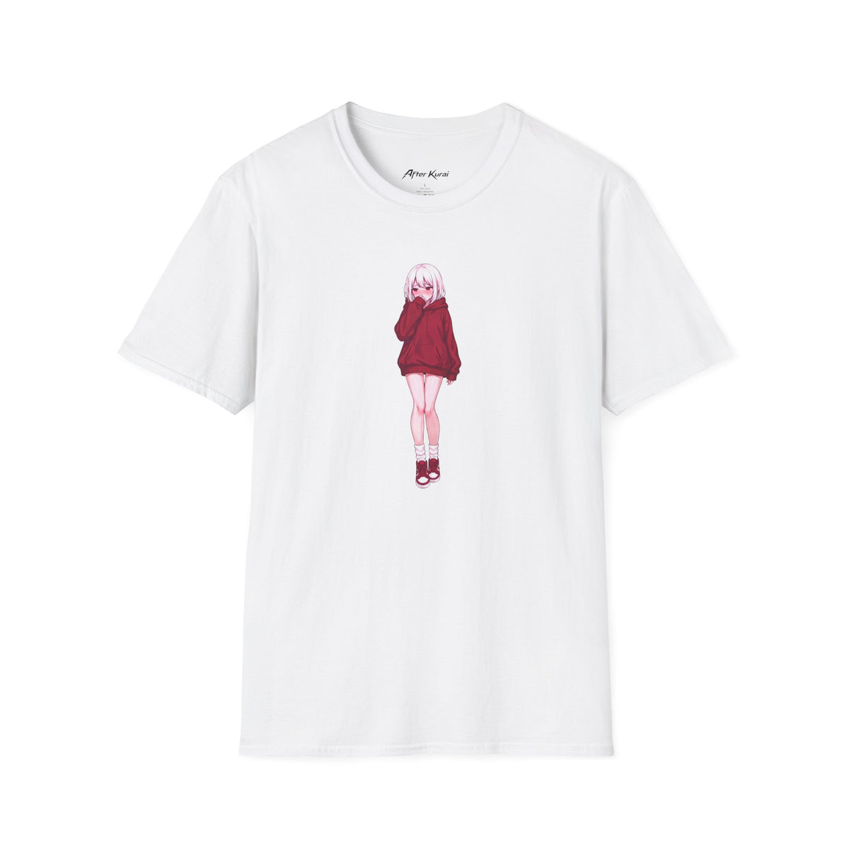 After Kurai Shy graphic tee with bashful anime-inspired character artwork