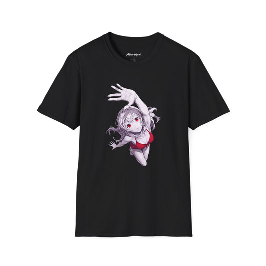 After Kurai Falling Red graphic tee with a reaching character and vivid red accents