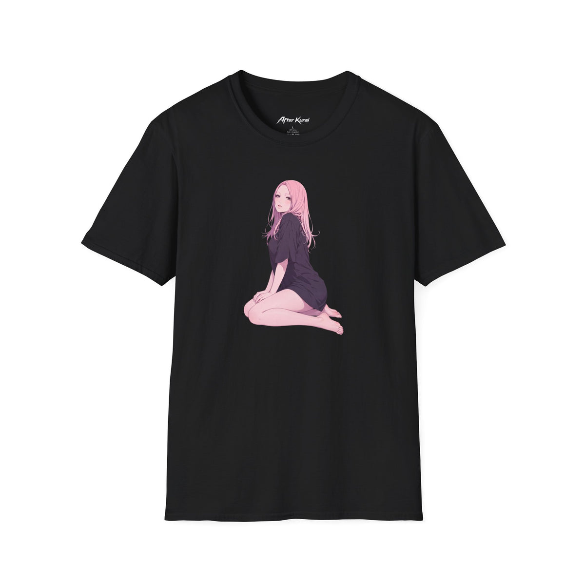 After Kurai Blush graphic tee with a soft pink-haired anime-inspired character