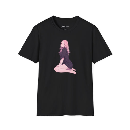 After Kurai Blush graphic tee with a soft pink-haired anime-inspired character