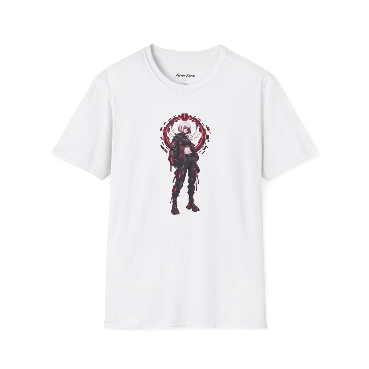 After Kurai Red Alert graphic tee with a watchful character and sharp red accents