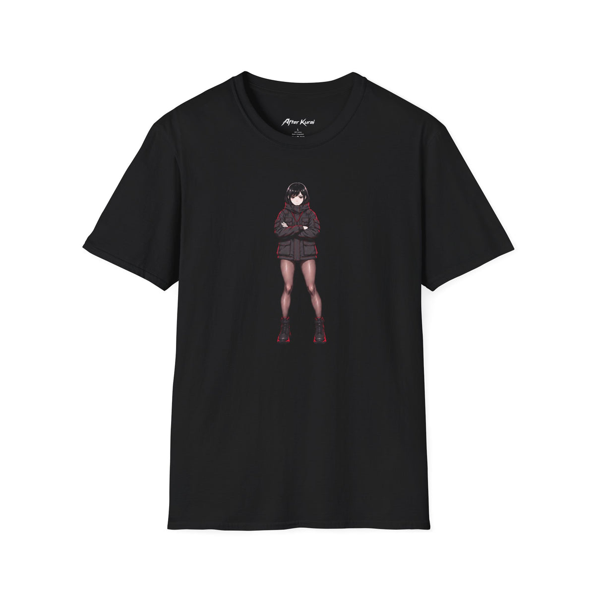 After Kurai Security graphic tee with watchful anime-inspired character artwork