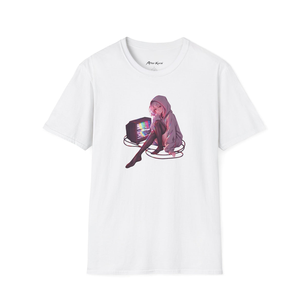 After Kurai VHS graphic tee with retro glitch anime-inspired artwork