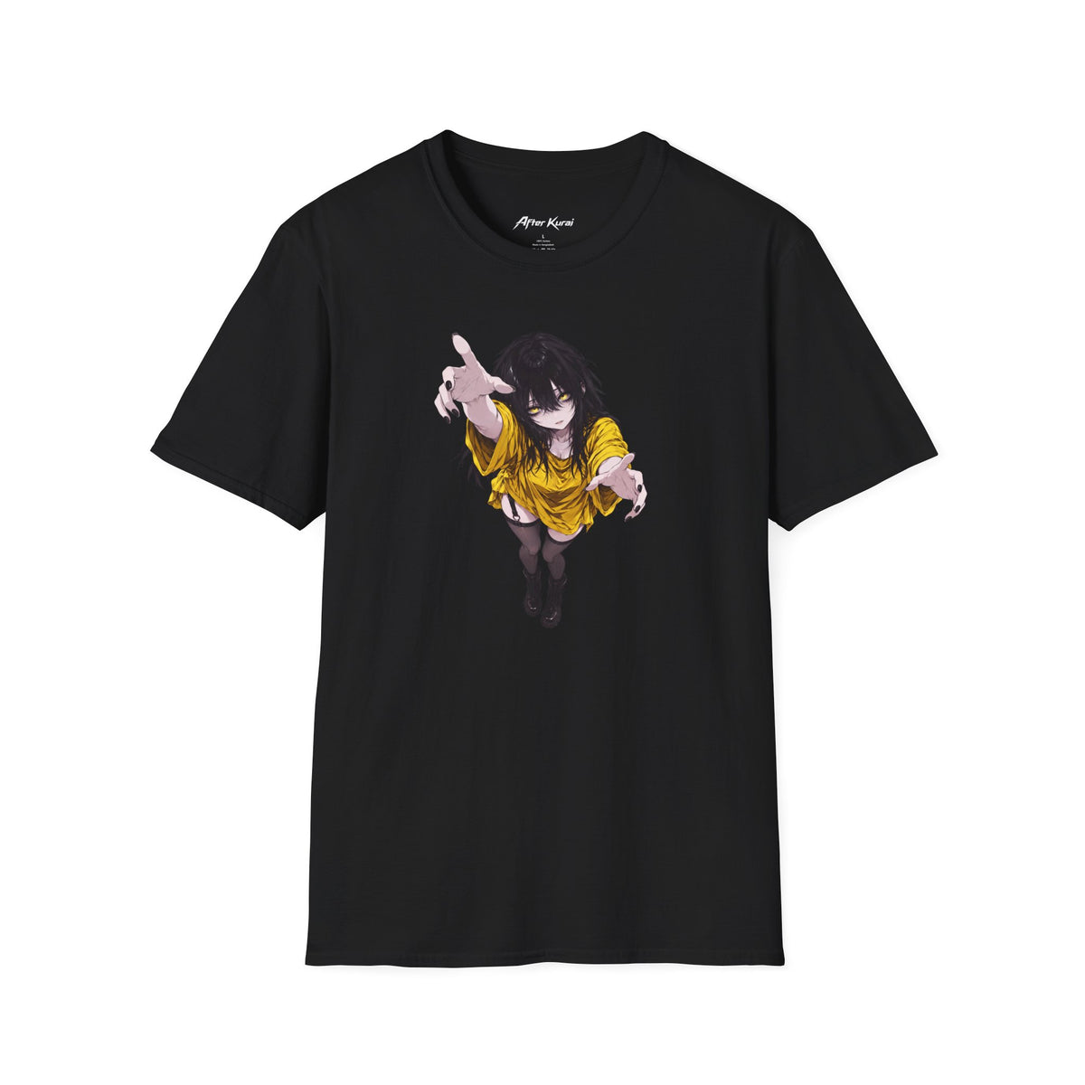 After Kurai Golden Grasp graphic tee with a reaching character and yellow eyes