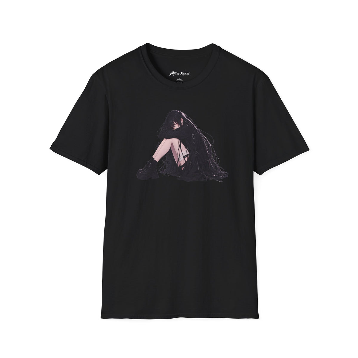 After Kurai Alone graphic tee with a solitary anime-inspired character curled up