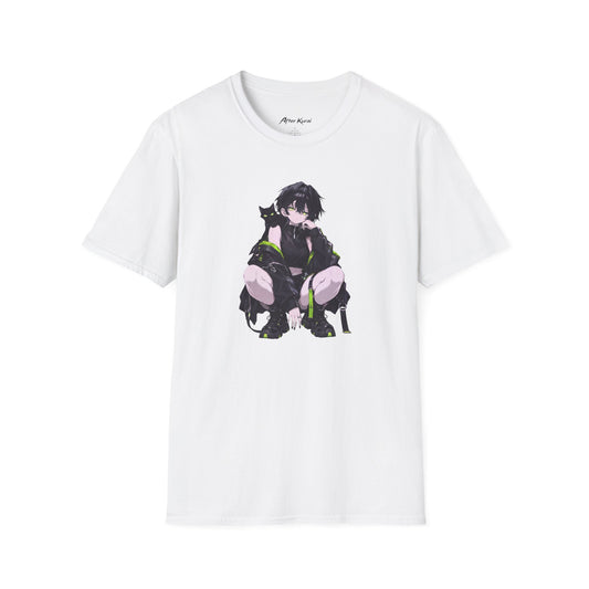After Kurai Limewire graphic tee with a moody character, black cat, and lime accents