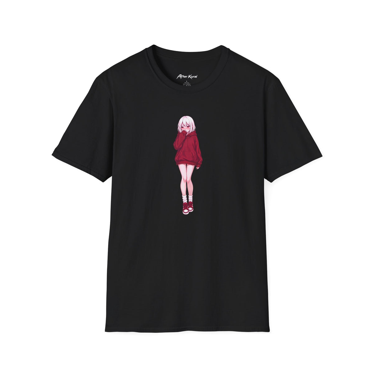 After Kurai Shy graphic tee with bashful anime-inspired character artwork