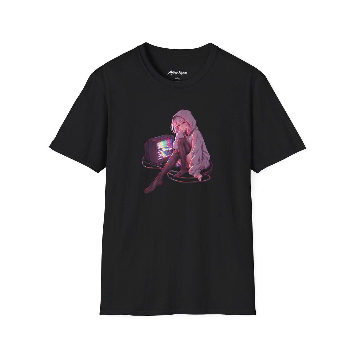 After Kurai VHS graphic tee with retro glitch anime-inspired artwork