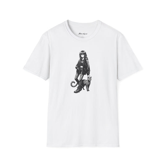 After Kurai Night Familiar graphic tee with a hooded character and cat at night