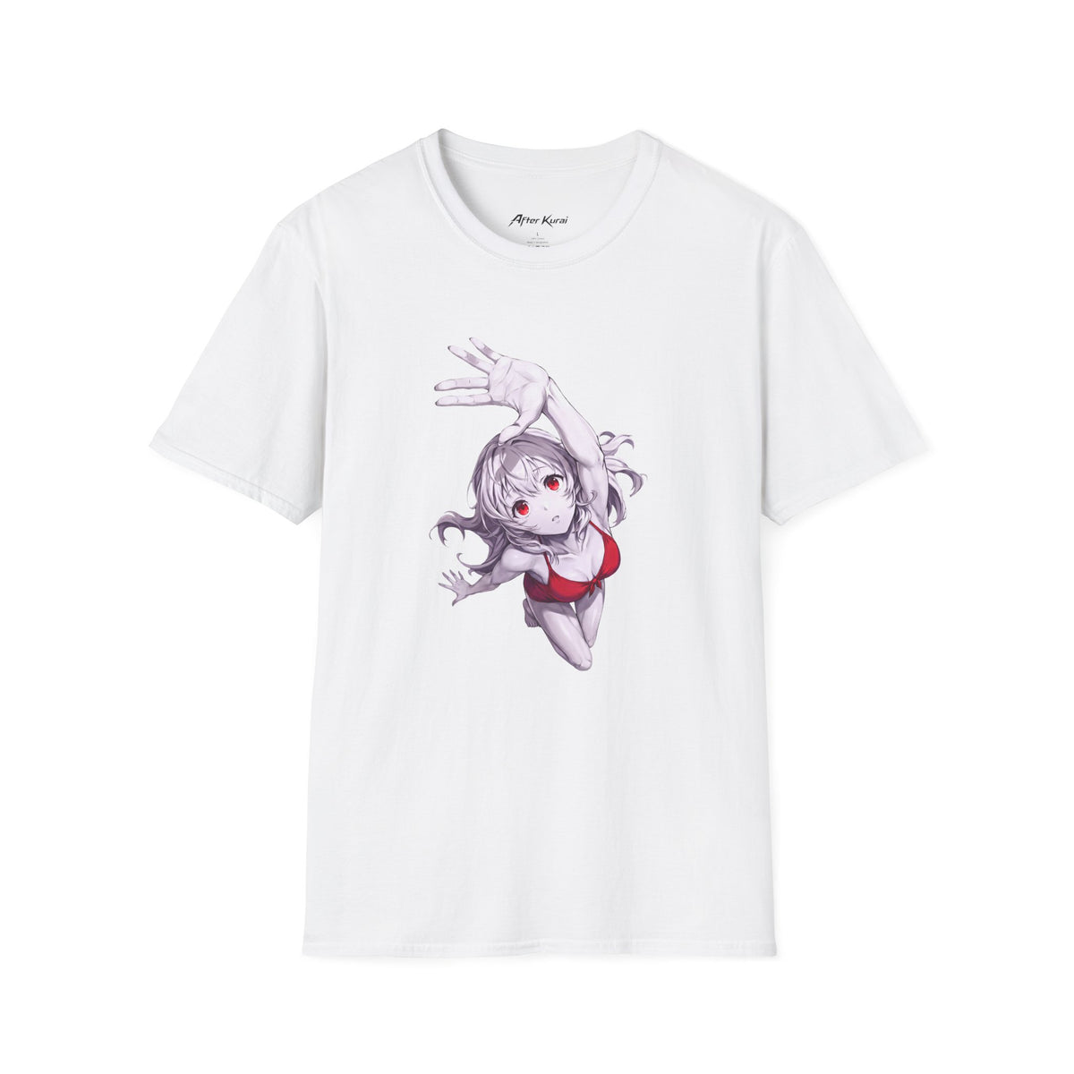 After Kurai Falling Red graphic tee with a reaching character and vivid red accents